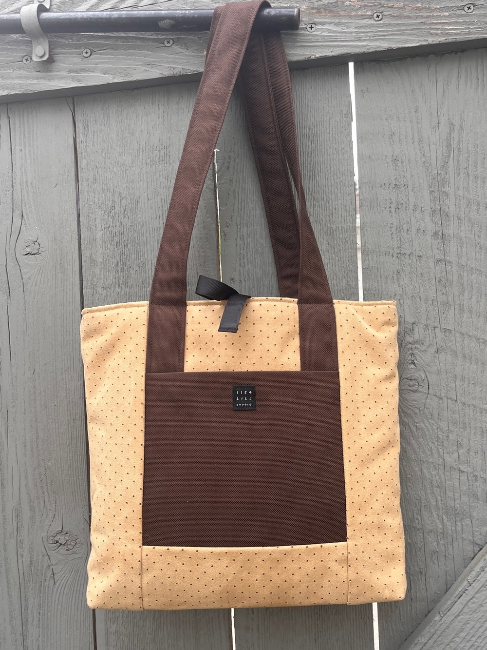 Lisa Lill Studio Faux Suede Tote Bag Medium Brown and Tan